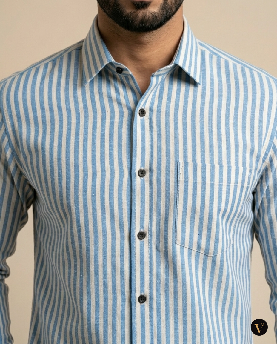 Pin Stripe Textured Shirt - Blue