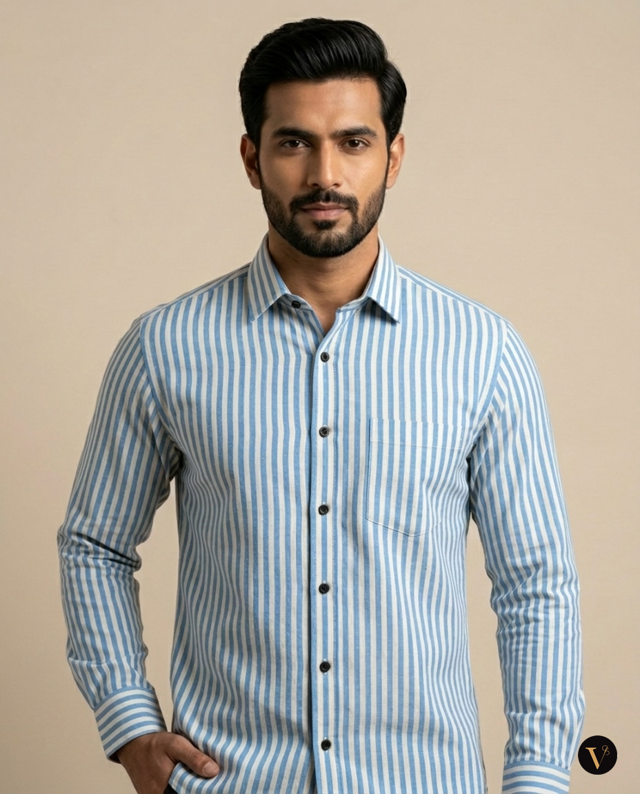 Pin Stripe Textured Shirt - Blue