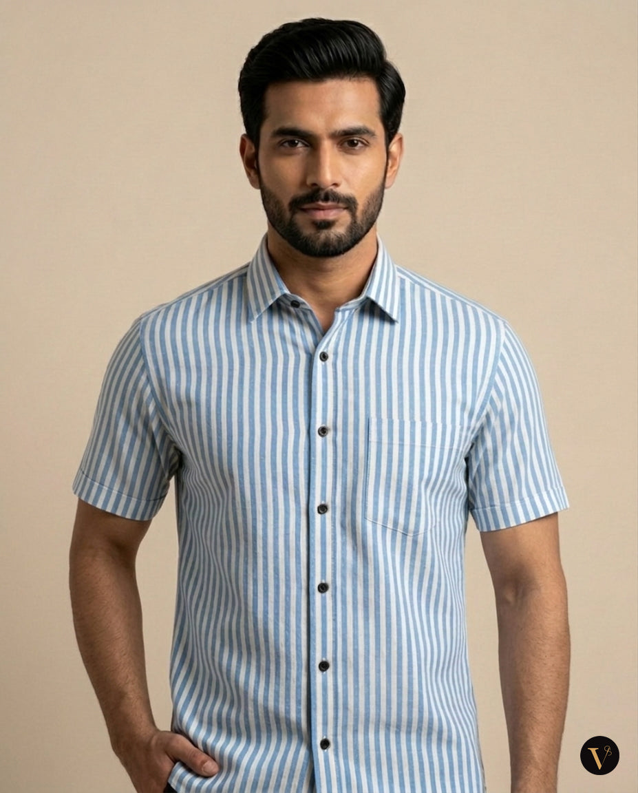 Pin Stripe Textured Shirt - Blue