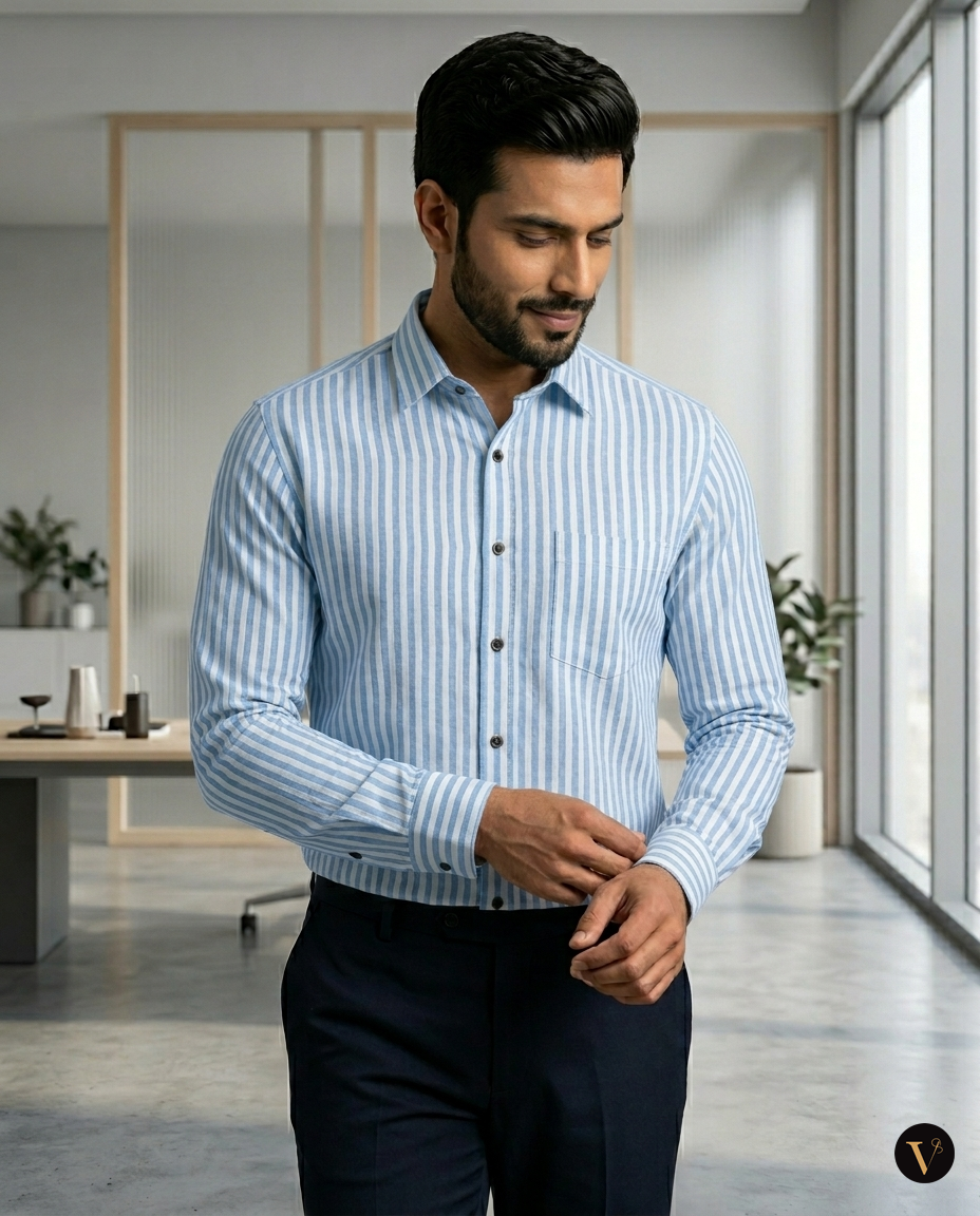 Pin Stripe Textured Shirt - Blue