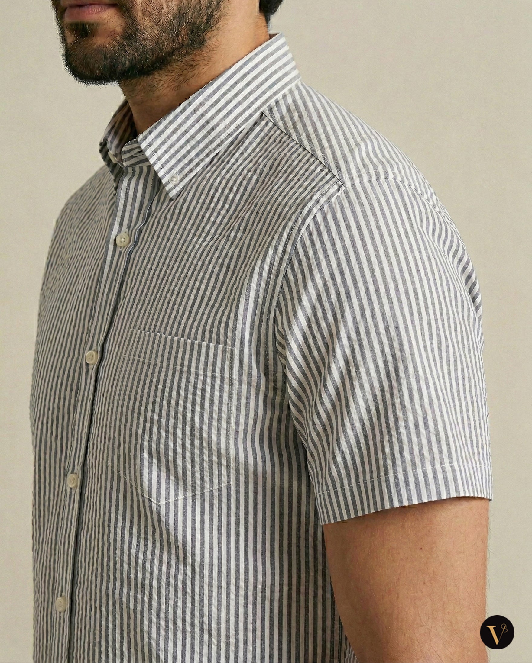 Seersucker Striped Shirt Blue