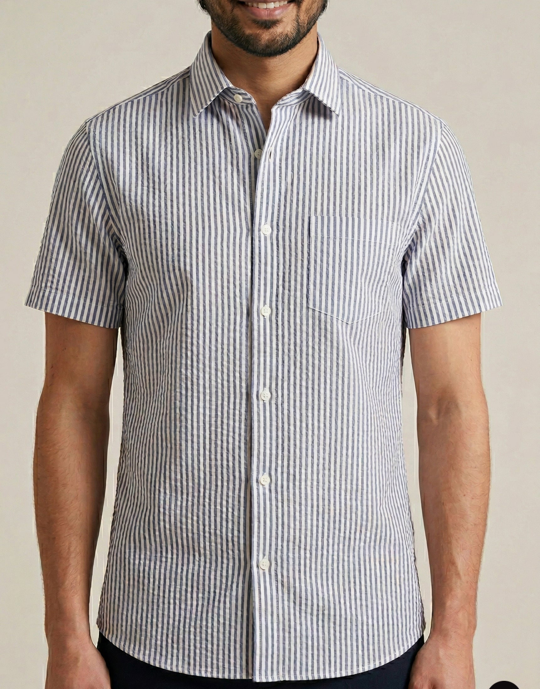 Seersucker Striped Shirt Blue
