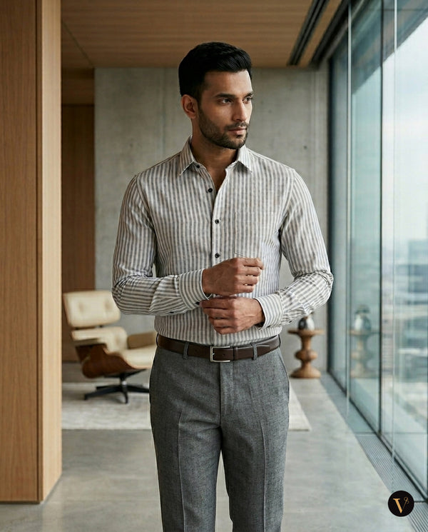 Premium Striped Mens Shirt - Gray
