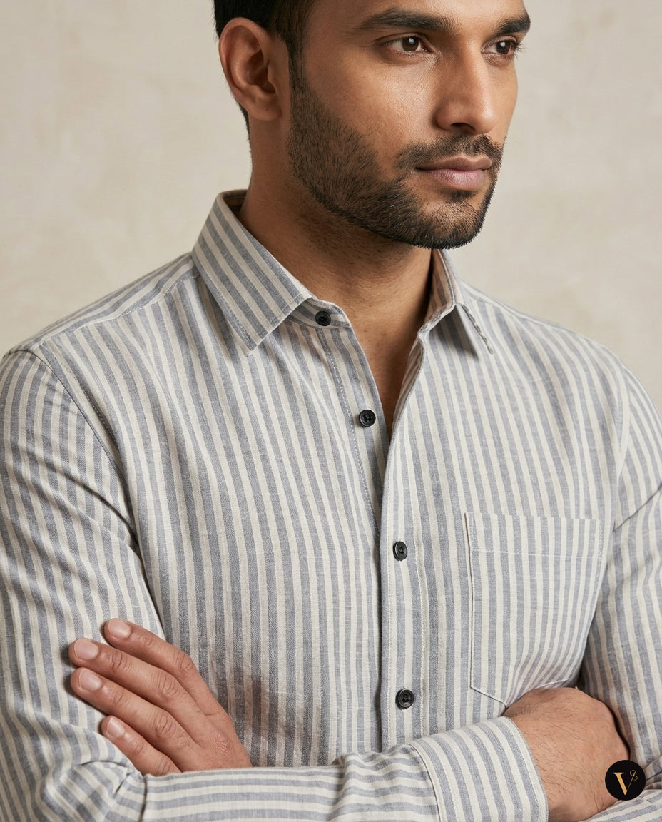 Premium Striped Mens Shirt - Gray