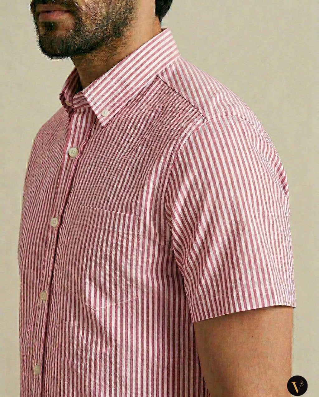 Seersucker Striped Shirt Pink
