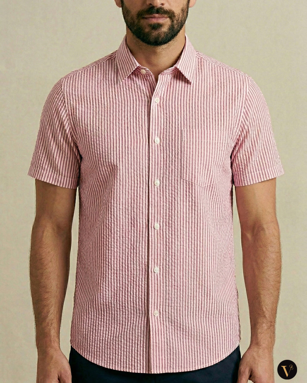 Seersucker Striped Shirt Pink