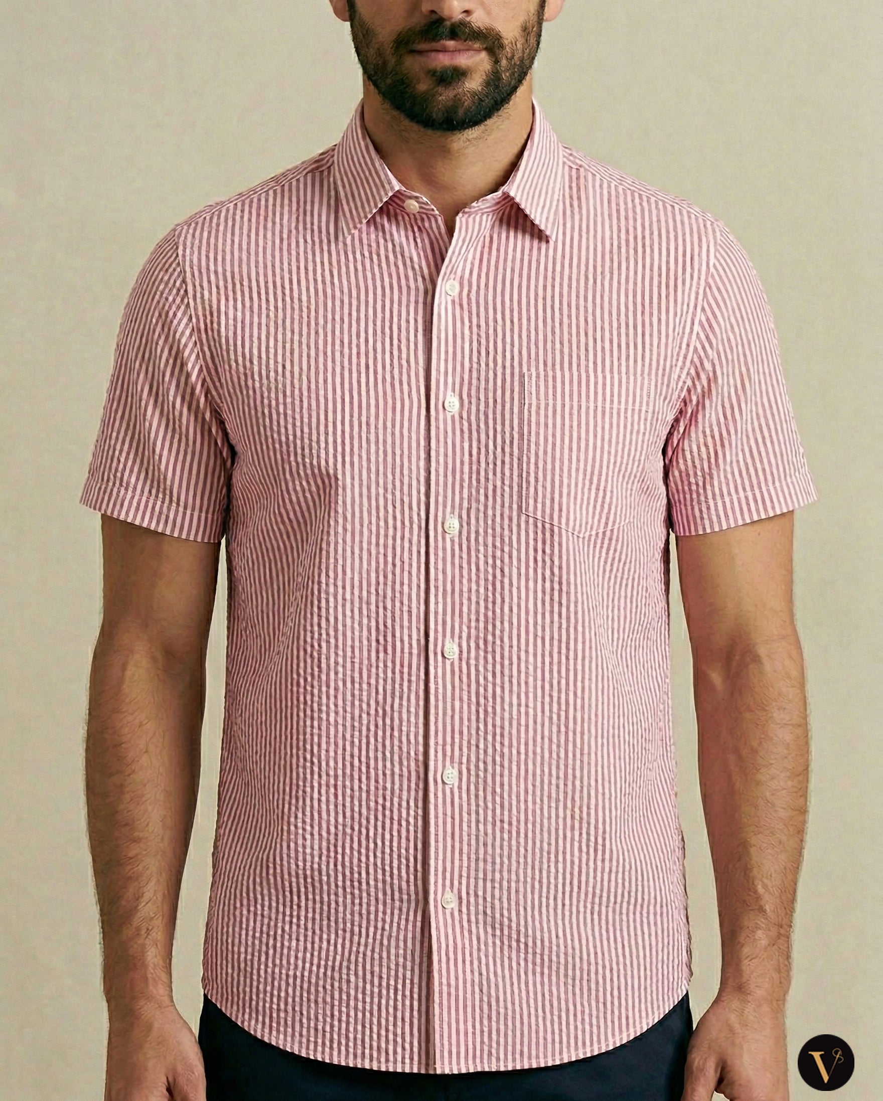 Seersucker Striped Shirt Pink